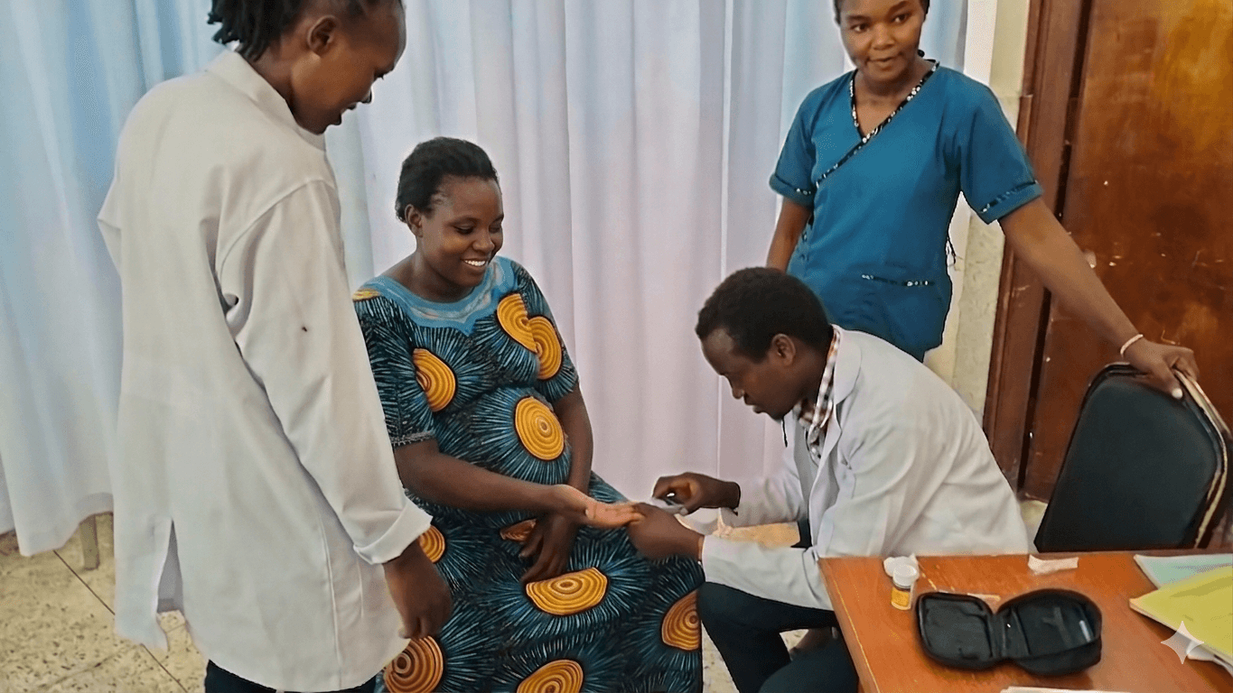 Mother using SasaAfya health monitoring device